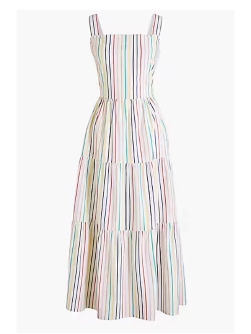 J. Crew Rainbow Striped Tiered Maxi Dress